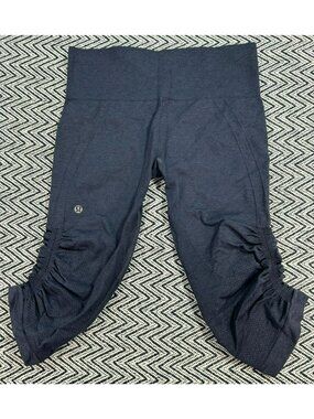 Lululemon Blue Ebb And Flow Blue Cropped Leggings With Ruched Sides Size S